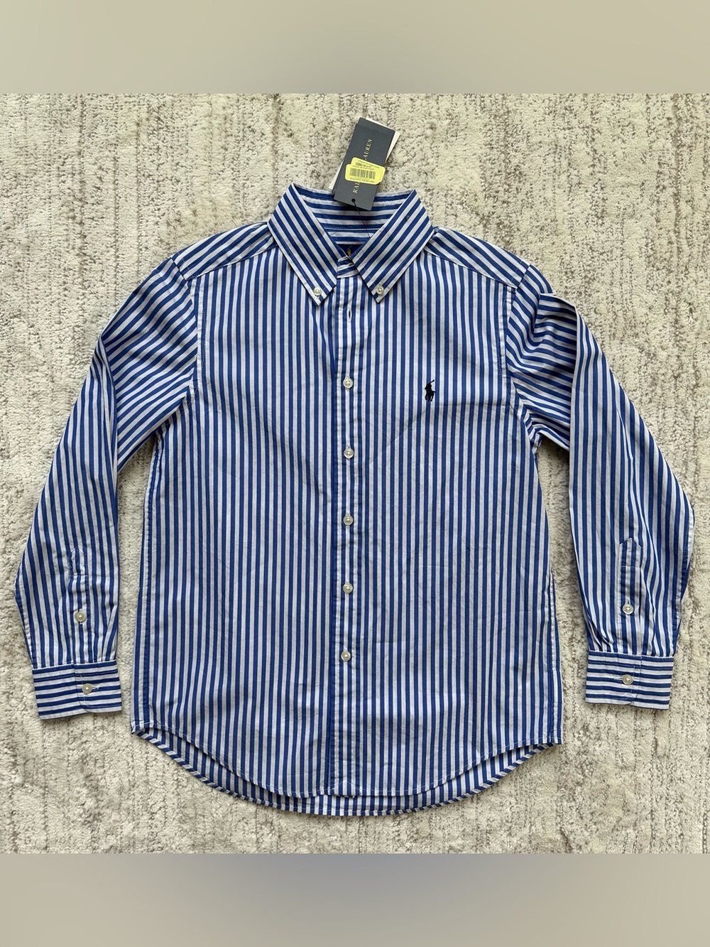 Ralph Lauren Striped Button Down Shirt Natural Stretch KIDS M (10-12) NWT